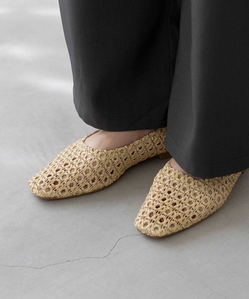 menue パンプス スクエアトゥメッシュ編みフラットパンプス