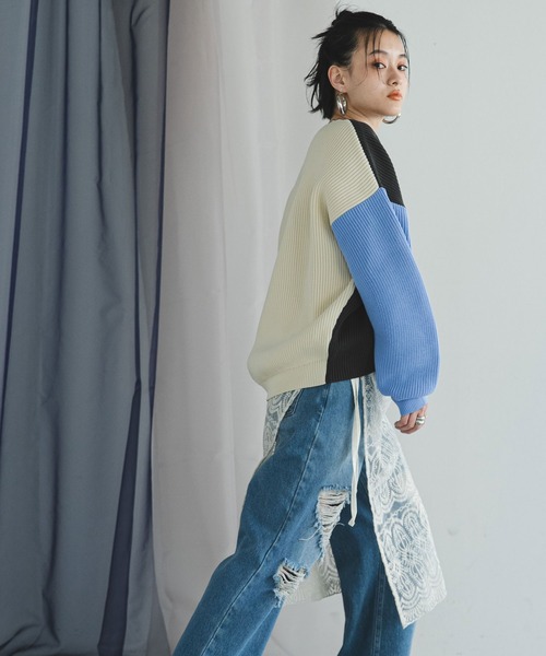 bohmal（ボマール） ニット セーター 変形アーム前後差カラフル