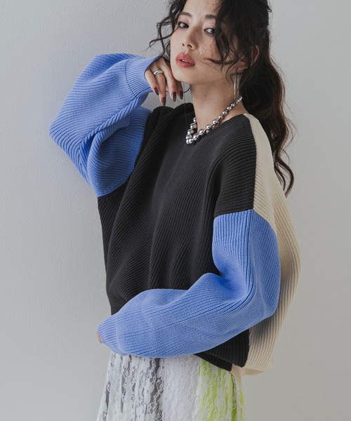 bohmal（ボマール） ニット セーター 変形アーム前後差カラフル