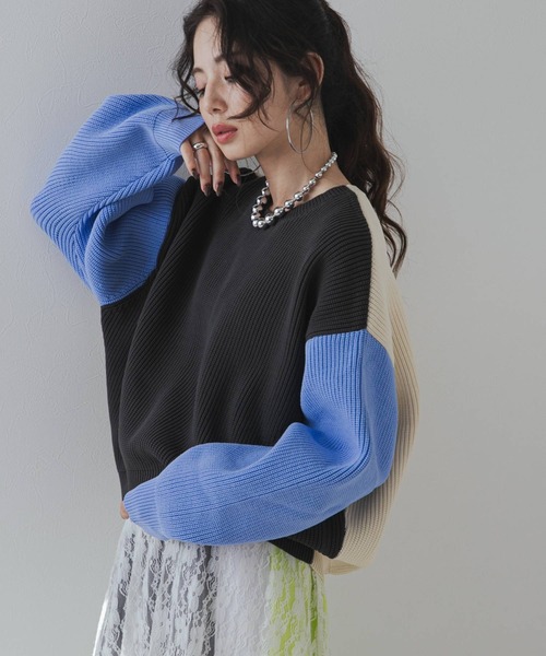 bohmal（ボマール） ニット セーター 変形アーム前後差カラフル