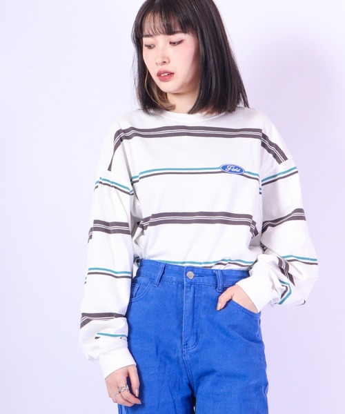 SUGGESTION ボーダー　ロンT SUGGESTION レトロ マルチボーダーロングTシャツ（Tシャツ