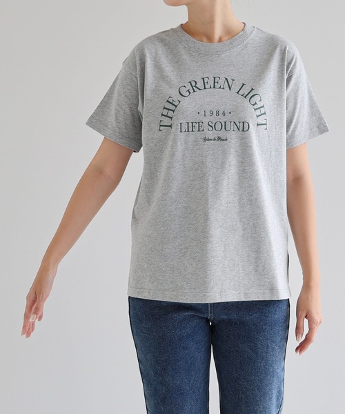 ANMARY リボン付き半袖Tシャツ andme tシャツ コットンロゴプリント半袖Tシャツ レディース