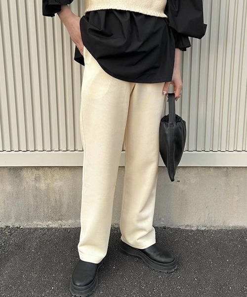 リラックスパンツ ストレート シンプルな大人カジュアル♪ パンツ リブストレートリラックスパンツ レディース : ZOZOTOWN