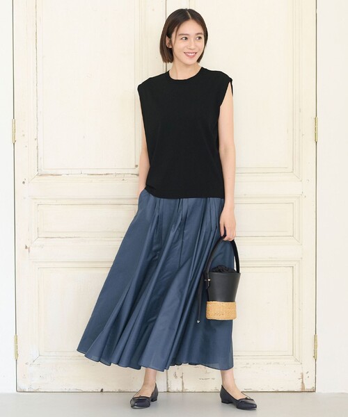 【洗える】クレープストレッチノースリーブ ニット 自由区｜【洗える】クレープストレッチノースリーブ ニット