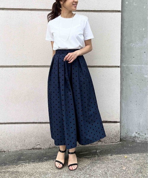 PICCIN PERLA tシャツ 肩パール袖刺繍Tシャツ レディース