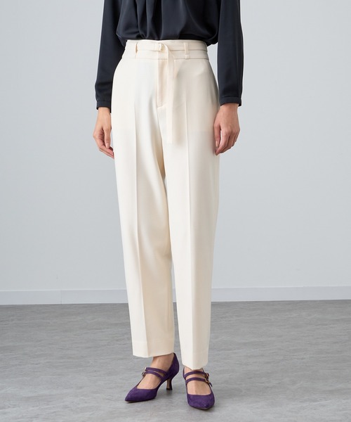 ANAYI パンツ ツイル裏起毛ハイウエストパンツ レディース