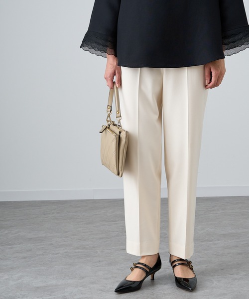 ANAYI パンツ ツイル裏起毛ハイウエストパンツ レディース