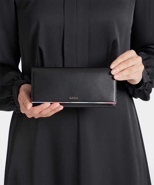 【新品】ポールスミス かぶせ長財布 スプレースワールトリム レザー 本革　黒 Paul Smith 財布 スプレースワールトリム 長財布 / 845062 W735