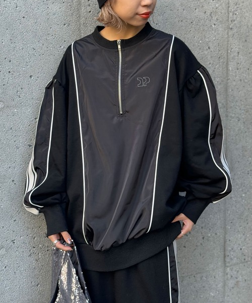 Ciaopanic - 【完売カラー】CIAOPANIC 異素材切替サイドラインハーフジッププルオーバー CIAOPANIC（チャオパニック）の「異素材切替サイドラインハーフ