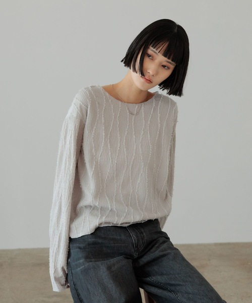 LOWRYS FARM（ローリーズファーム） tシャツ ジャガードフリンジLS