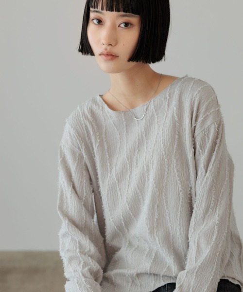 LOWRYS FARM（ローリーズファーム） tシャツ ジャガードフリンジLS