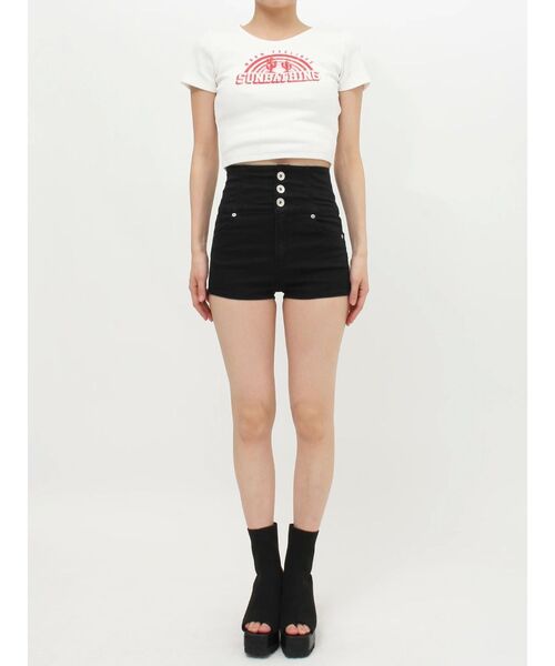 GYDA パンツ ハイウエストボタン stretchy カラーショートパンツ
