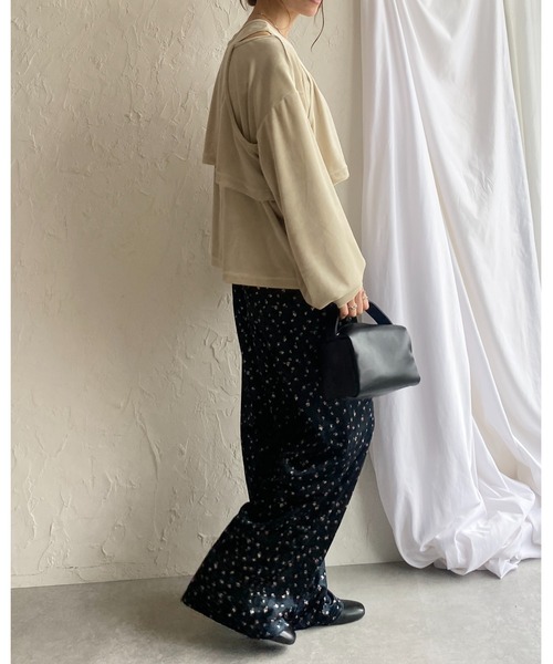 She's Closet パンツ 小花柄プリントストレートワイドベロア