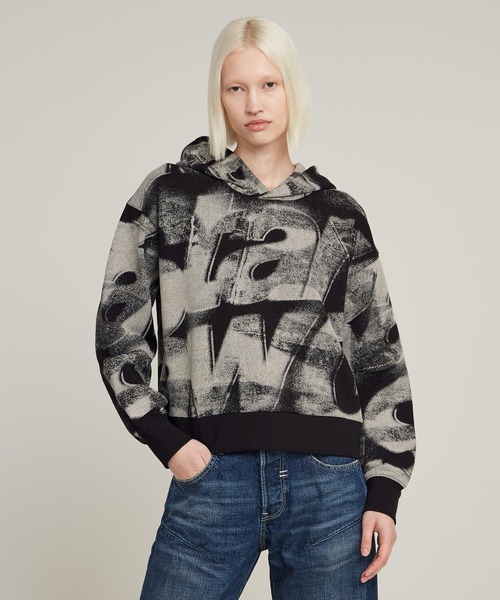 パーカー SPRAYED LETTERS LOOSE HOODED SWEATER/グラフィックプリントロゴパーカー レディース