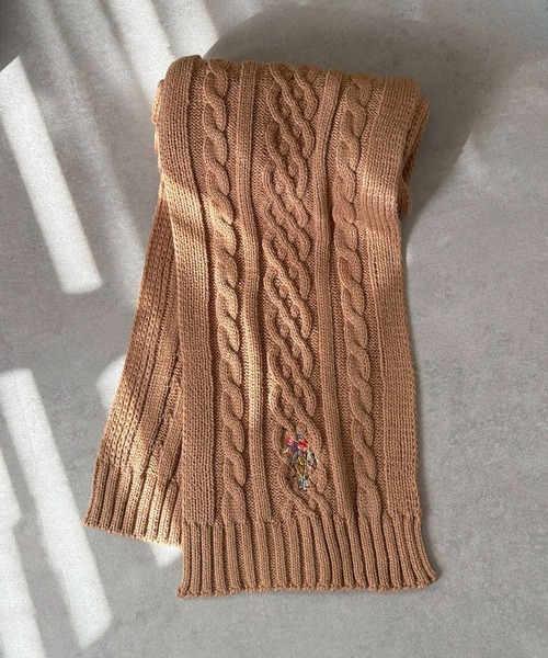 POLO ベージュ ケーブルニットマフラー U.S. POLO ASSN.（ユーエスポロアッスン） マフラー ストール 「U.S.