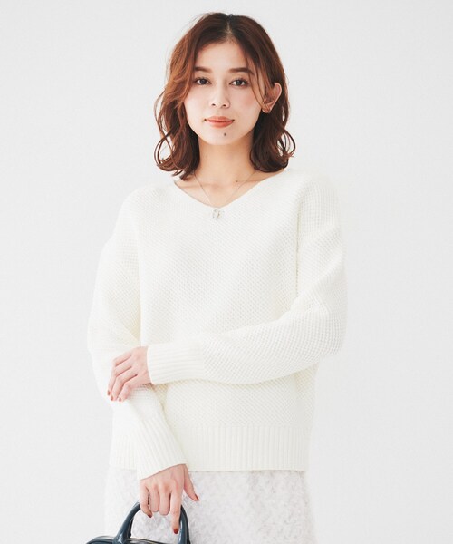 ニット セーター 「洗える/オンオフ使える」ファンシーヤーンVネックニット レディース UNTITLED ニット セーター 「洗える/オンオフ使える」ファンシー