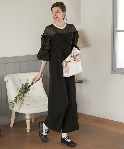BONLECILL noir オケージョンドレス 黒 BONLECILL noir パンツドレス 「BONLECILL noir」フロントリボン