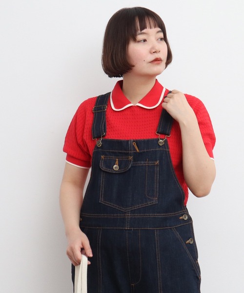 CHILD WOMAN ニット セーター coolcottonケーブル編み 丸襟半袖