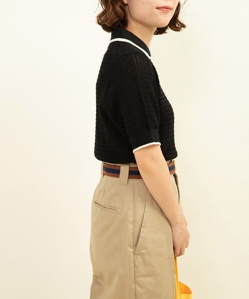 美品　人気完売品　CHILD WOMAN 半袖プルオーバー•ニット•セーター CHILD WOMAN ニット セーター coolcottonケーブル編み 丸襟半袖