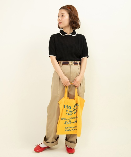 CHILD WOMAN ニット セーター coolcottonケーブル編み 丸襟半袖