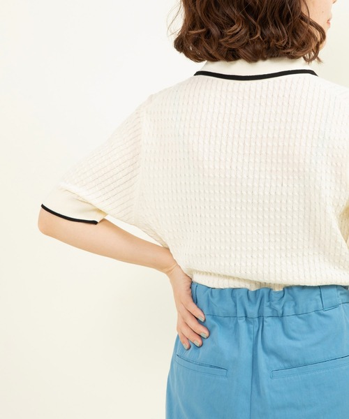 CHILD WOMAN ニット セーター coolcottonケーブル編み 丸襟半袖