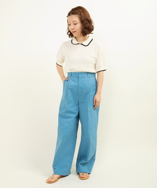 美品　人気完売品　CHILD WOMAN 半袖プルオーバー•ニット•セーター CHILD WOMAN ニット セーター coolcottonケーブル編み 丸襟半袖
