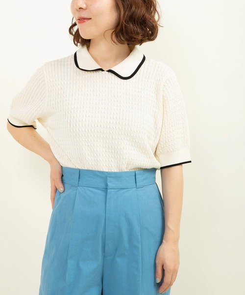 アルチビオ水色 ケーブル編み 半袖セーター 36 Chico ニット セーター 「6色展開/セットアップ対応」レイヤード