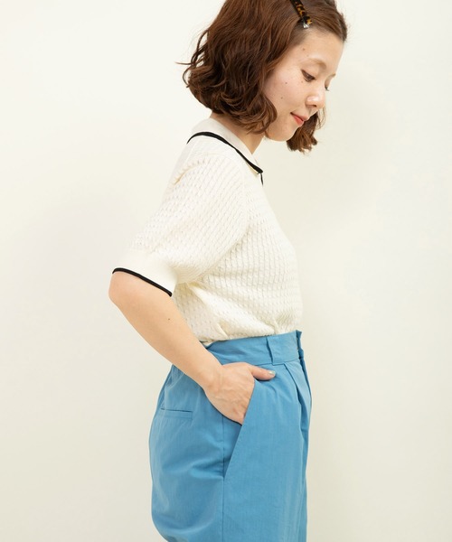 CHILD WOMAN ニット セーター coolcottonケーブル編み 丸襟半袖