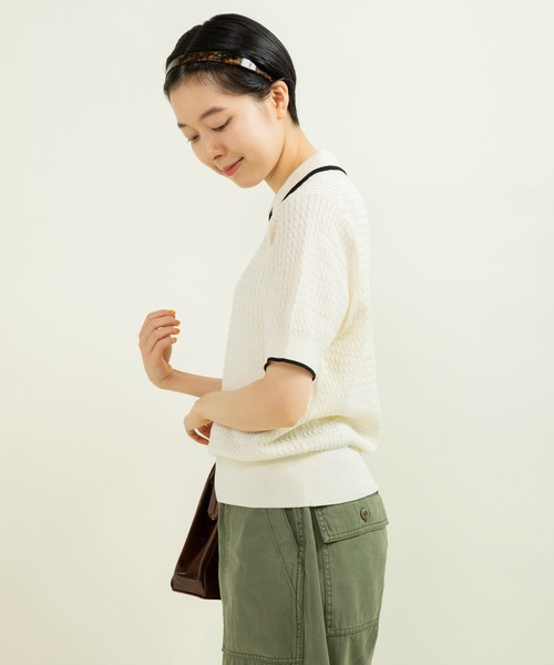 CHILD WOMAN ニット セーター coolcottonケーブル編み 丸襟半袖