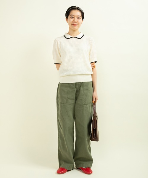 CHILD WOMAN ニット セーター coolcottonケーブル編み 丸襟半袖