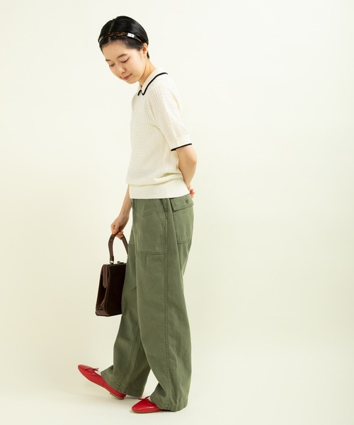美品　人気完売品　CHILD WOMAN 半袖プルオーバー•ニット•セーター CHILD WOMAN ニット セーター coolcottonケーブル編み 丸襟半袖
