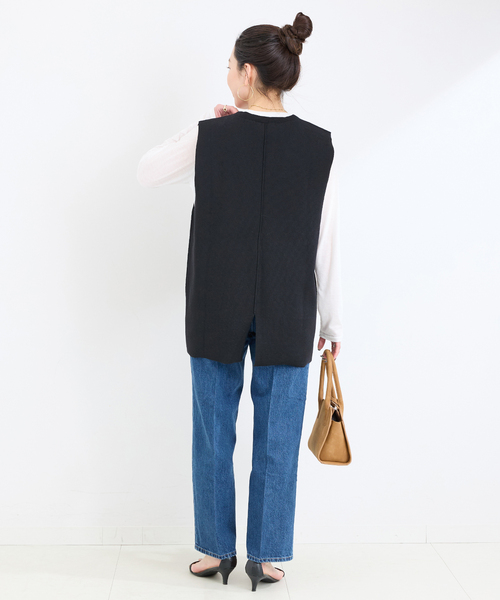 美品✨24SS　エストネーション ミラノリブジレ　ベスト　ネイビー　フリーサイズ RBC】【秋冬】ミラノリブ ニットダブルジレ(ベスト)/ネイビー