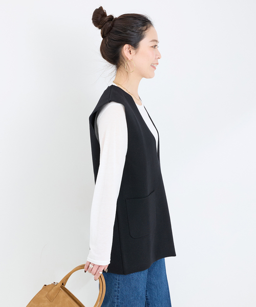 美品✨24SS　エストネーション ミラノリブジレ　ベスト　ネイビー　フリーサイズ セール】 ティアードミラノリブジレ （その他トップス）｜ANAYI