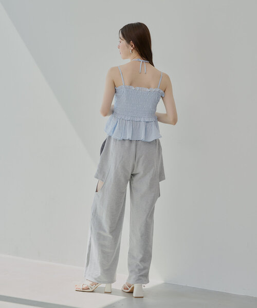 マルチサイズ ブラウス シャツ シャーリングリボンブラウス レディース MAISON SPECIAL ブラウス シャツ Multi Fabric Shirring Ribbon