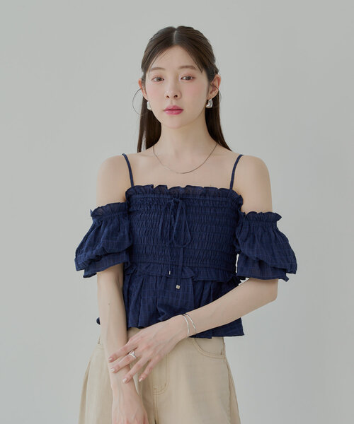 ブラウス シャツ ショルダーリボンシャーリングブラウス / 1215210500 レディース ブラウス シャツ ショルダーシャーリングリボンオフショル