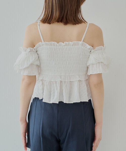 マルチサイズ ブラウス シャツ シャーリングリボンブラウス レディース Multi Fabric Shirring Ribbon Blouse/マルチファブリック