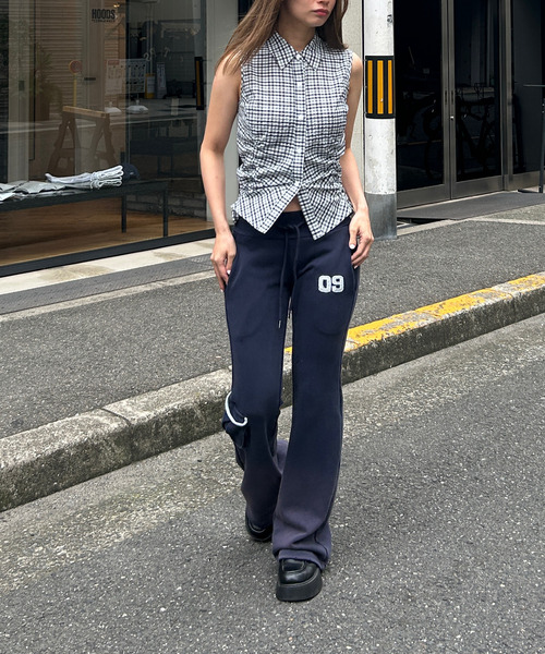 tシャツ チェック柄 ドローストリング ノースリーブシャツ