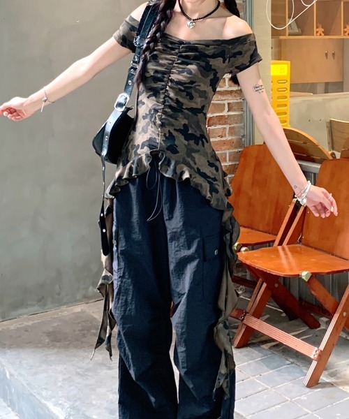 tシャツ 裾ギャザーTEE レディース チチカカ リメイク風ギャザースリーブTシャツ ／ リメイク風