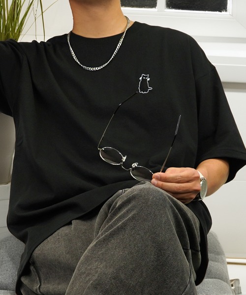 tシャツ 黒猫T ワイド トップス 半袖 グラフィック Tシャツ