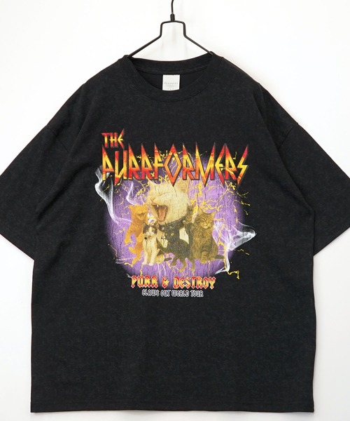 tシャツ 黒猫T ワイド トップス 半袖 グラフィック Tシャツ メンズ