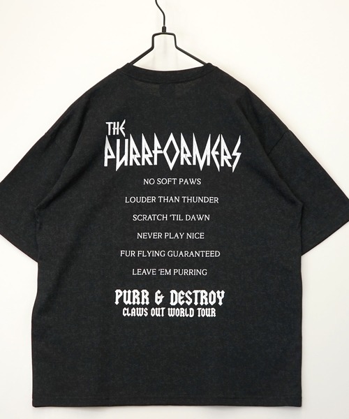 tシャツ 黒猫T ワイド トップス 半袖 グラフィック Tシャツ メンズ