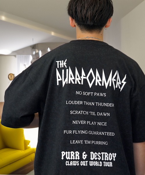 tシャツ 黒猫T ワイド トップス 半袖 グラフィック Tシャツ メンズ