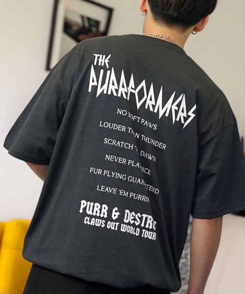 tシャツ 黒猫T ワイド トップス 半袖 グラフィック Tシャツ メンズ
