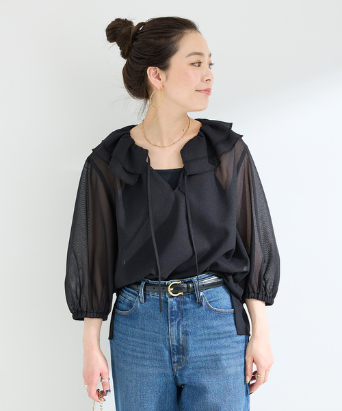 ブラウス シャツ メッシュフリルブラウス レディース N.Natural Beauty Basic ブラウス シャツ メッシュフリル