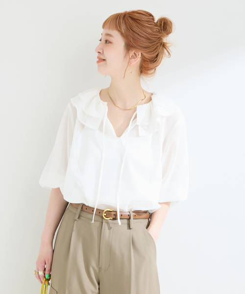 ブラウス シャツ メッシュフリルブラウス レディース N.Natural Beauty Basic ブラウス シャツ メッシュフリル