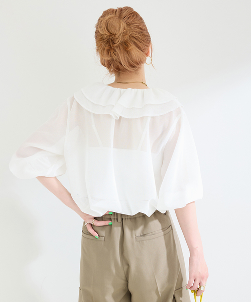 ブラウス シャツ メッシュフリルブラウス レディース N.Natural Beauty Basic ブラウス シャツ メッシュフリル