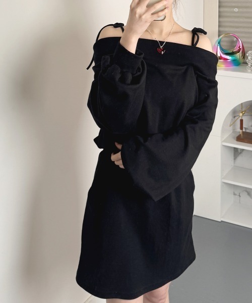 【良品】BODY LINE　オフショルダーワンピース　黒　レースアップ　Mサイズ ワンピース オフショルダー肩紐トレーナーワンピース : ZOZOTOWN