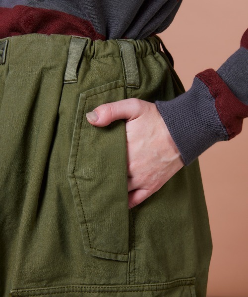 ワイドパンツ カーゴパンツ ミリタリーポプリン カーゴパンツ レディースの画像