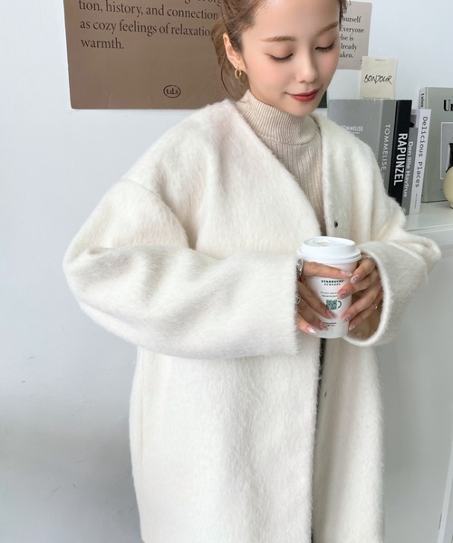 「moment+」 ノーカラーコート M アイボリー レディース_画像3