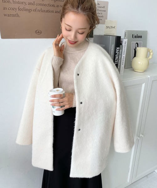 「moment+」 ノーカラーコート M アイボリー レディース_画像5